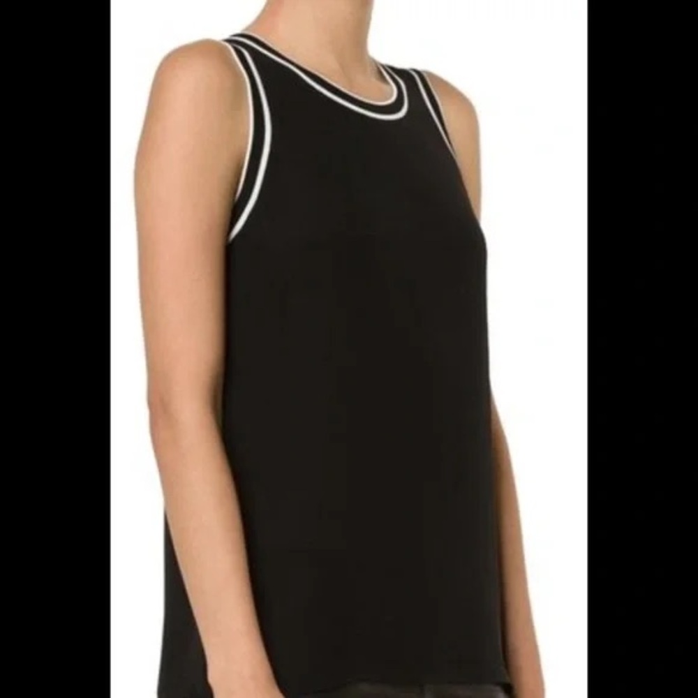 RAG & BONE Silk Tank Top Black Sheer Sleeveless Blouse Contrast Trim Size Medium